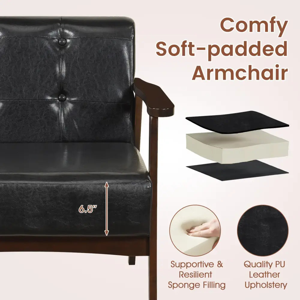 Rubber Wood Frame Accent Chair with Armrest for Living Room-Black - Black - Accent Chairs