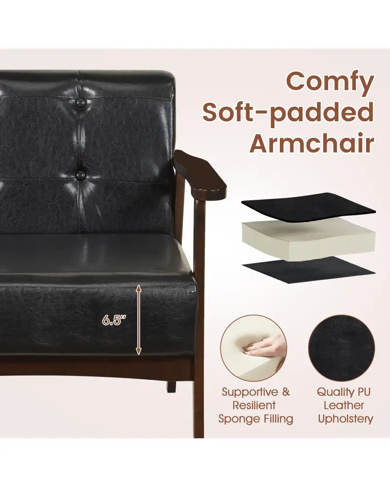 Rubber Wood Frame Accent Chair with Armrest for Living Room-Black - Black - Accent Chairs