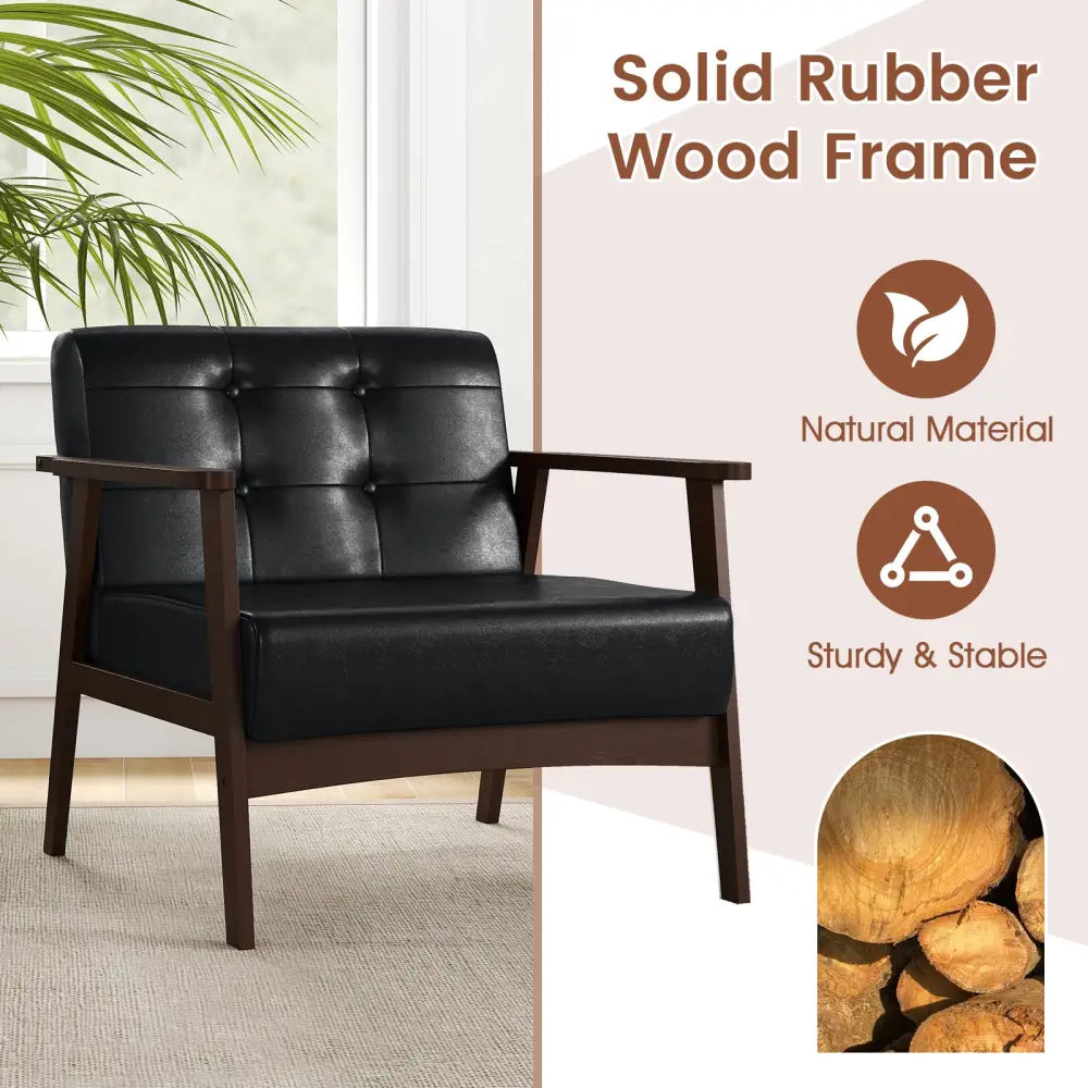 Rubber Wood Frame Accent Chair with Armrest for Living Room-Black - Black - Accent Chairs