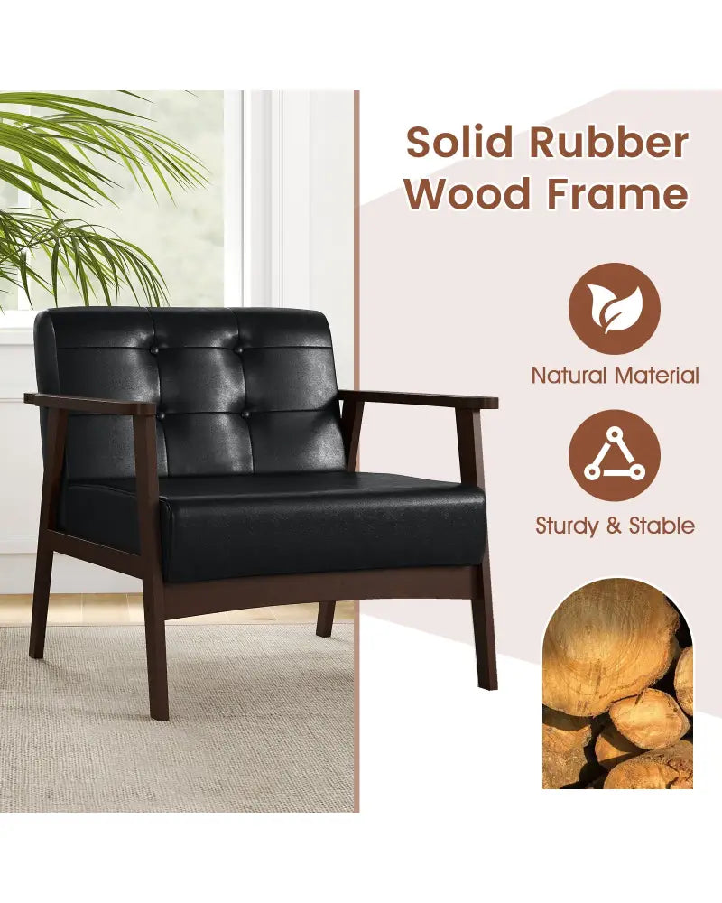 Rubber Wood Frame Accent Chair with Armrest for Living Room-Black - Black - Accent Chairs