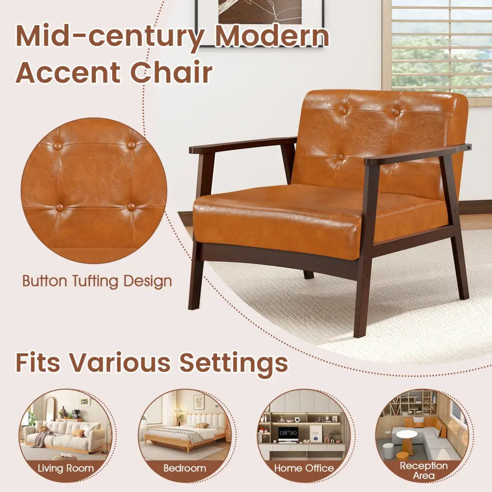 Rubber Wood Frame Accent Chair with Armrest for Living Room-Walnut - Walnut - Accent Chairs