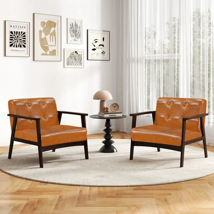 Rubber Wood Frame Accent Chair with Armrest for Living Room-Walnut - Walnut - Accent Chairs