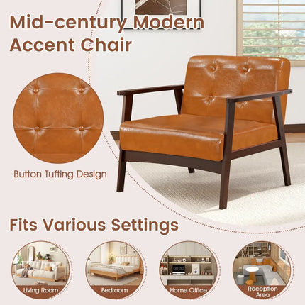 Rubber Wood Frame Accent Chair with Armrest for Living Room-Walnut - Walnut - Accent Chairs