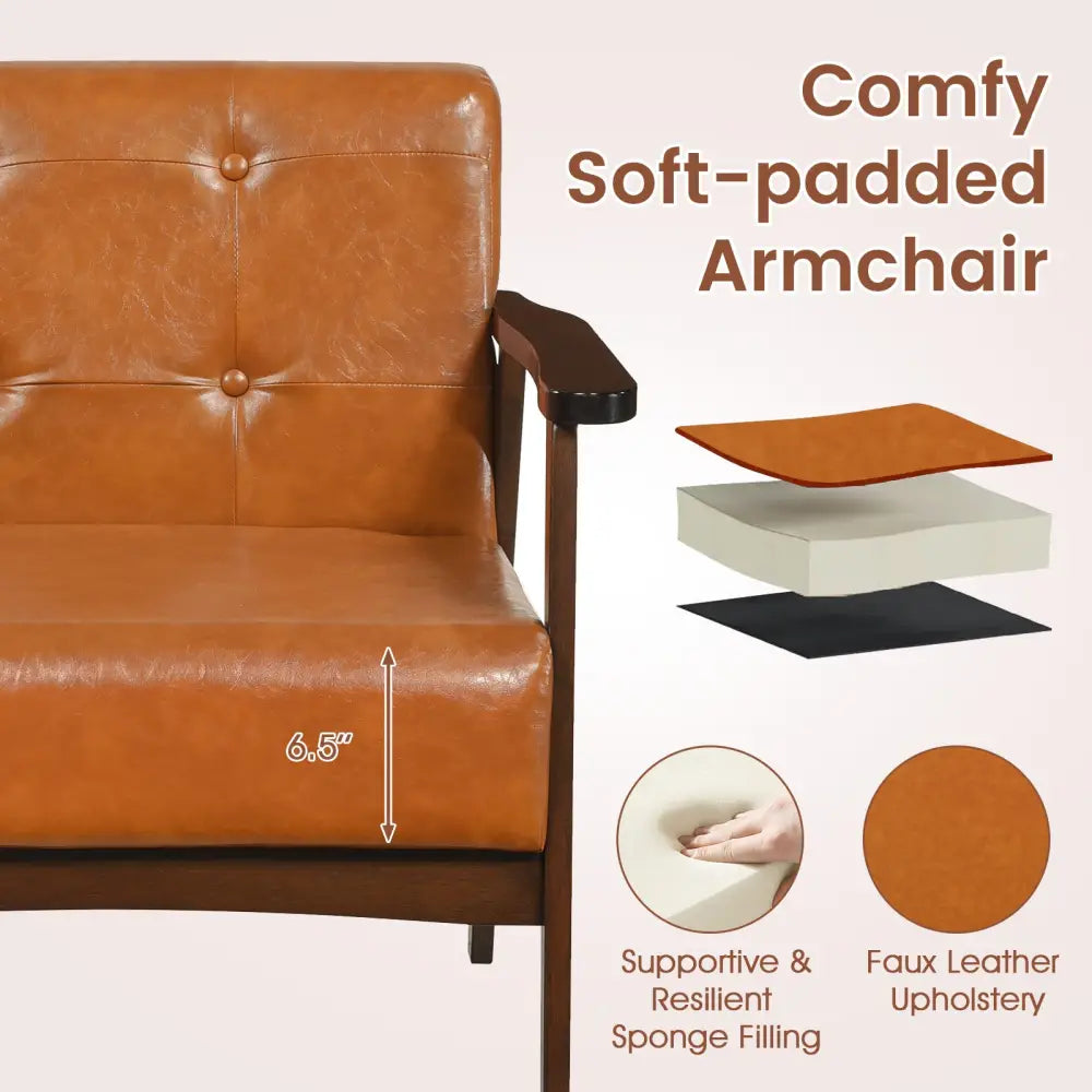 Rubber Wood Frame Accent Chair with Armrest for Living Room-Walnut - Walnut - Accent Chairs
