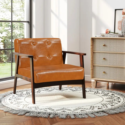 Rubber Wood Frame Accent Chair with Armrest for Living Room-Walnut - Walnut - Accent Chairs