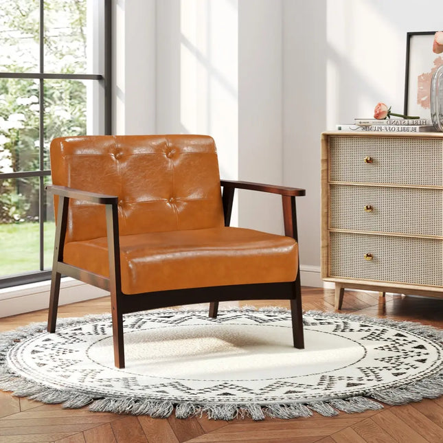 Rubber Wood Frame Accent Chair with Armrest for Living Room-Walnut - Walnut - Accent Chairs