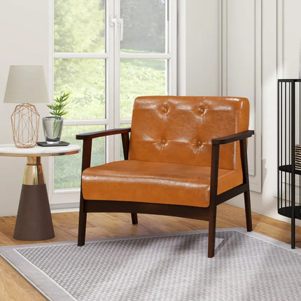 Rubber Wood Frame Accent Chair with Armrest for Living Room-Walnut - Walnut - Accent Chairs