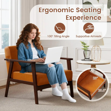 Rubber Wood Frame Accent Chair with Armrest for Living Room-Walnut - Walnut - Accent Chairs