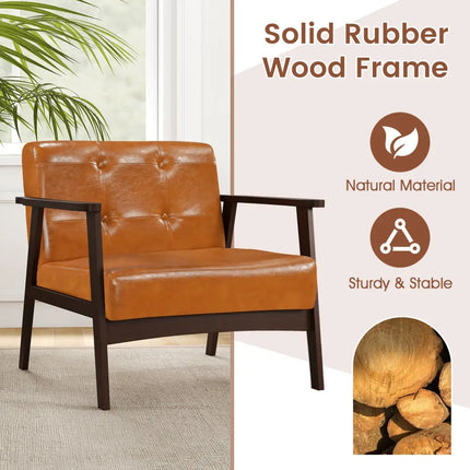 Rubber Wood Frame Accent Chair with Armrest for Living Room-Walnut - Walnut - Accent Chairs