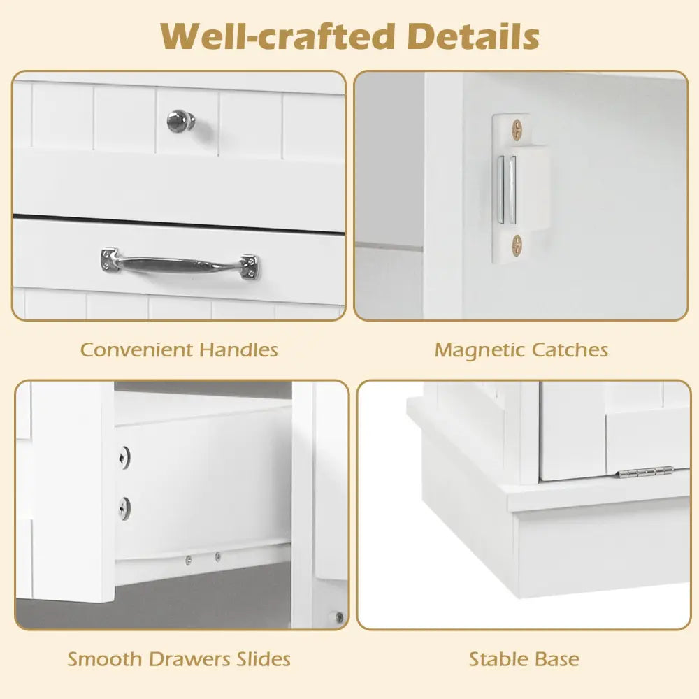 Rubber Wood Kitchen Trash Cabinet with Single Trash Can Holder and Adjustable Shelf-White - White - Sideboards Cabinets