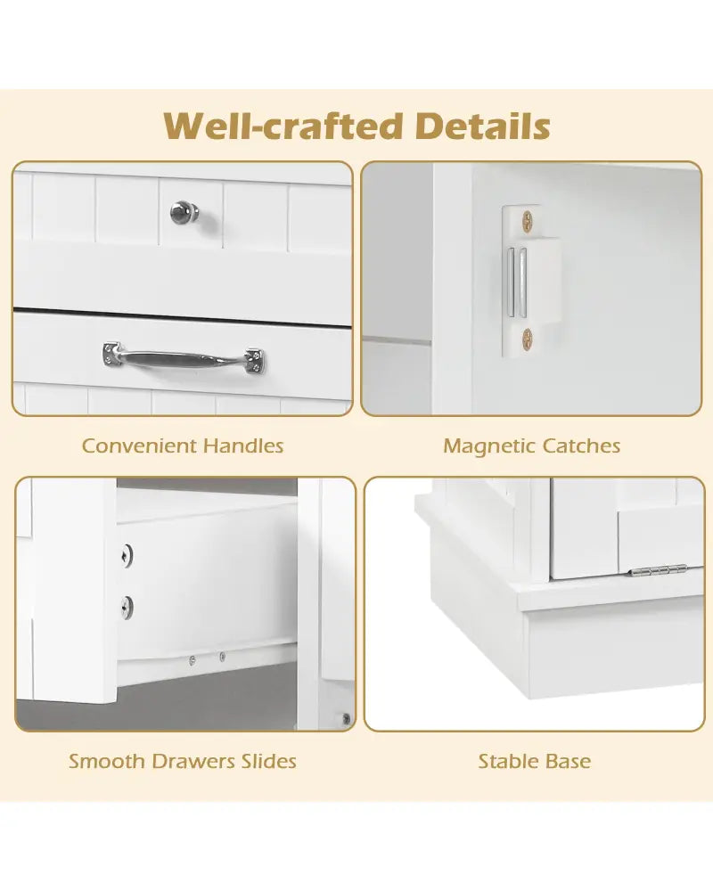 Rubber Wood Kitchen Trash Cabinet with Single Trash Can Holder and Adjustable Shelf-White - White - Sideboards Cabinets