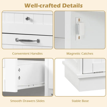 Rubber Wood Kitchen Trash Cabinet with Single Trash Can Holder and Adjustable Shelf-White - White - Sideboards Cabinets