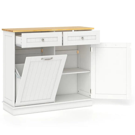 Rubber Wood Kitchen Trash Cabinet with Single Trash Can Holder and Adjustable Shelf-White - White - Sideboards Cabinets