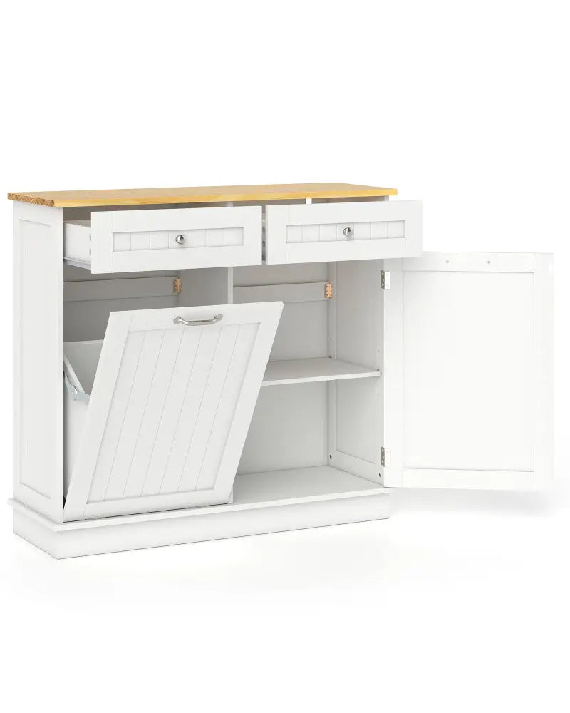 Rubber Wood Kitchen Trash Cabinet with Single Trash Can Holder and Adjustable Shelf-White - White - Sideboards Cabinets