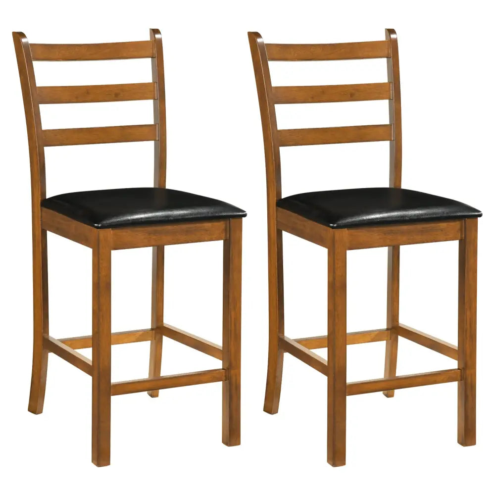 Rubber Wood Ladder Back Bar Stools Set of 2 24inch Counter Height Kitchen Island High Chairs-Walnut - Walnut - Bar
