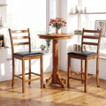 Rubber Wood Ladder Back Bar Stools Set of 2 24inch Counter Height Kitchen Island High Chairs-Walnut - Walnut - Bar
