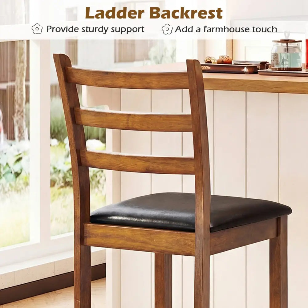 Rubber Wood Ladder Back Bar Stools Set of 2 24inch Counter Height Kitchen Island High Chairs-Walnut - Walnut - Bar
