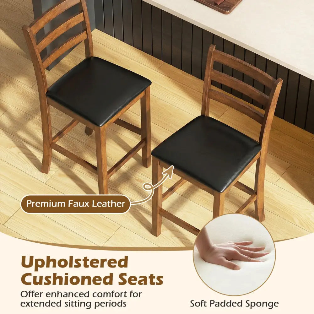 Rubber Wood Ladder Back Bar Stools Set of 2 24inch Counter Height Kitchen Island High Chairs-Walnut - Walnut - Bar