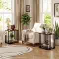 Rubber Wood Side Table Set of 2 with 2-Layer Storage Shelves and Metal Frame-Walnut - Walnut - End & Side Tables