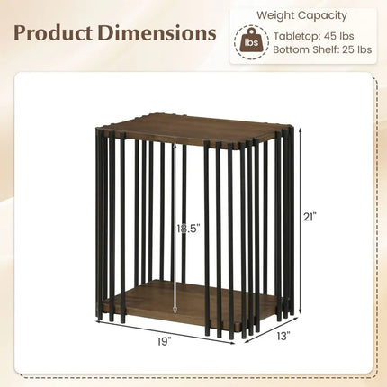 Rubber Wood Side Table Set of 2 with 2-Layer Storage Shelves and Metal Frame-Walnut - Walnut - End & Side Tables