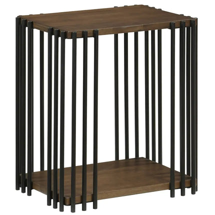Rubber Wood Side Table with 2-Layer Storage Shelves and Metal Frame-Walnut - Walnut - End & Side Tables