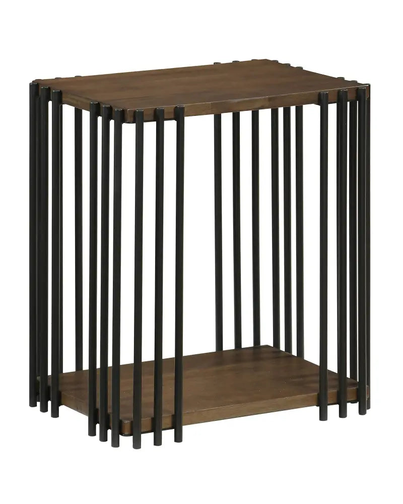 Rubber Wood Side Table with 2-Layer Storage Shelves and Metal Frame-Walnut - Walnut - End & Side Tables