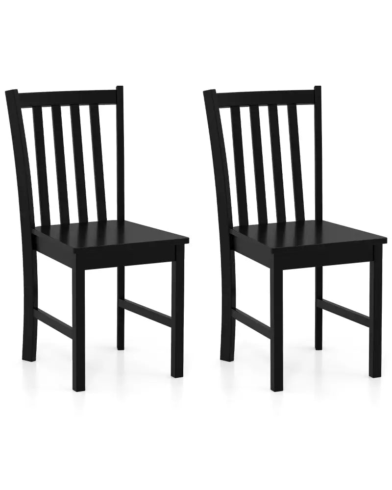 Rustic Dining Chairs Set of 2 Wooden Kitchen Chairs with Slat Tilt Backrest-black - Black - Dining Chairs