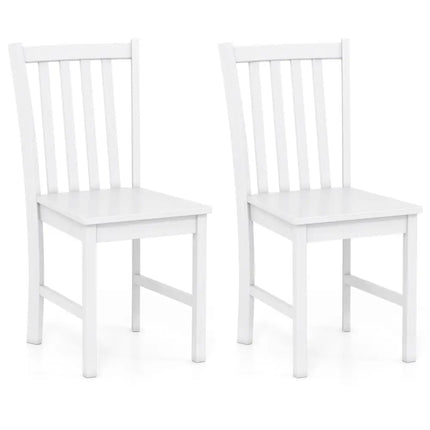 Rustic Dining Chairs Set of 2 Wooden Kitchen Chairs with Slat Tilt Backrest-White - White - Dining Chairs