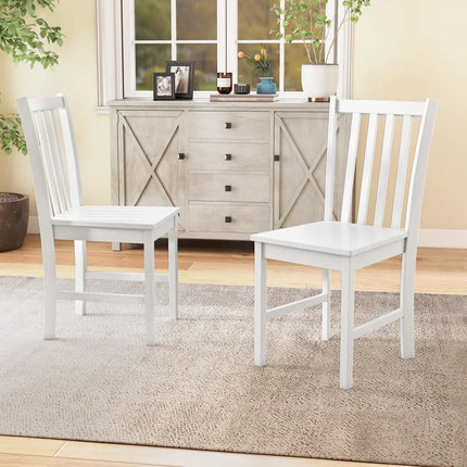 Rustic Dining Chairs Set of 2 Wooden Kitchen Chairs with Slat Tilt Backrest-White - White - Dining Chairs