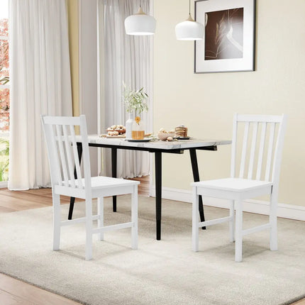 Rustic Dining Chairs Set of 2 Wooden Kitchen Chairs with Slat Tilt Backrest-White - White - Dining Chairs