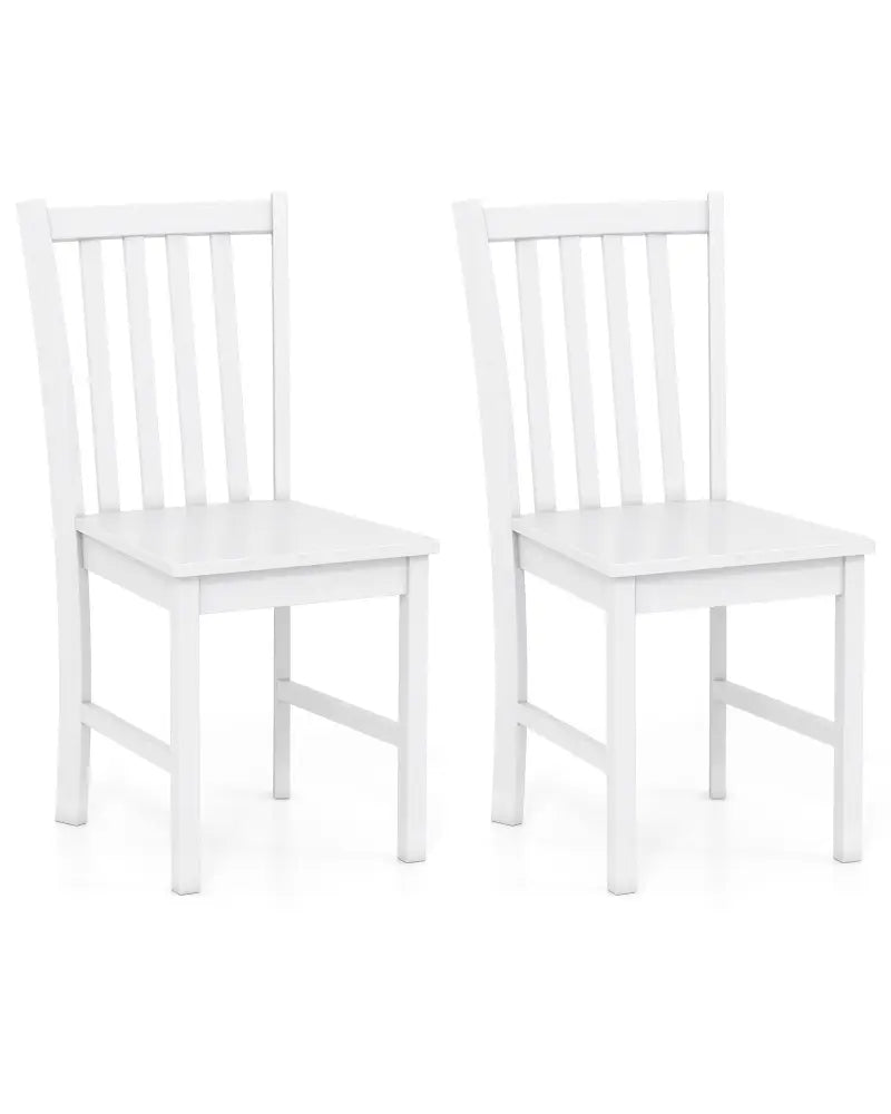 Rustic Dining Chairs Set of 2 Wooden Kitchen Chairs with Slat Tilt Backrest-White - White - Dining Chairs