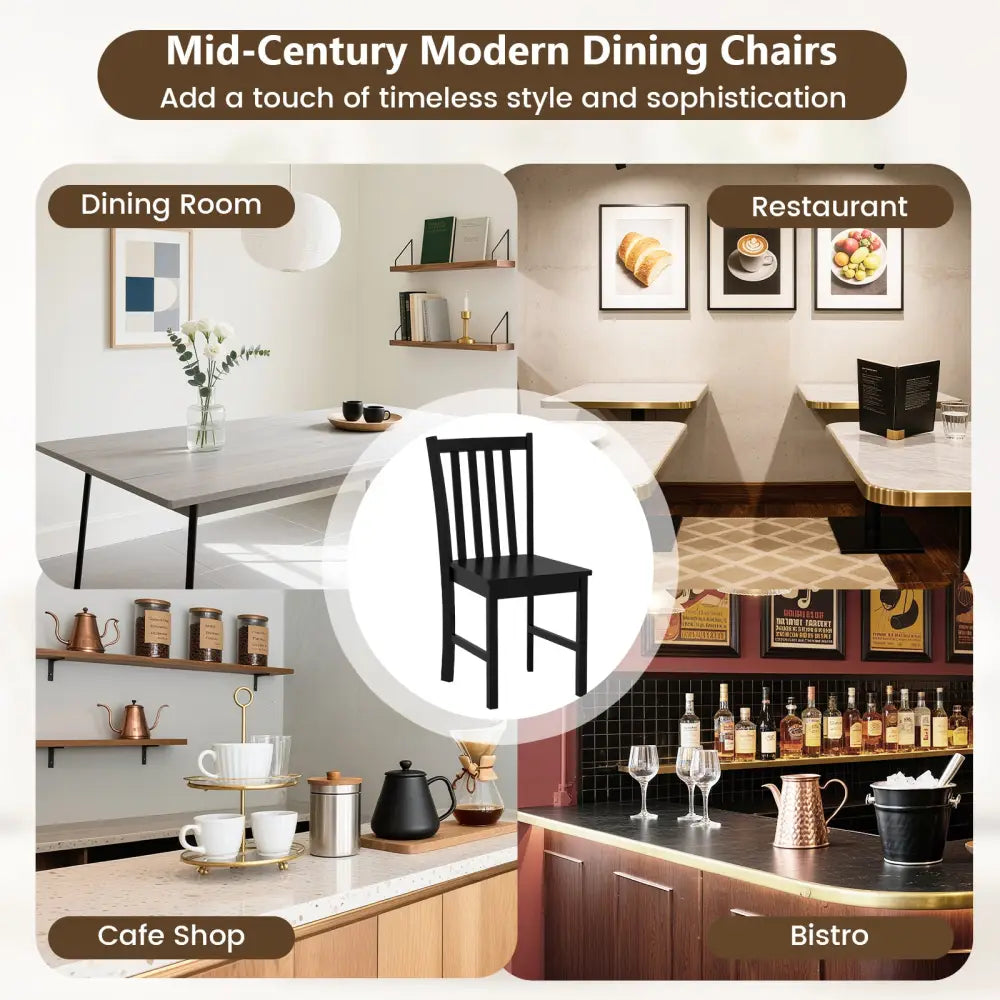 Rustic Dining Chairs Set of 2 Wooden Kitchen Chairs with Slat Tilt Backrest-black - Black - Dining Chairs