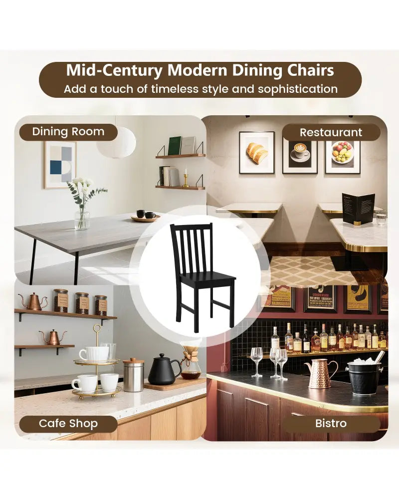 Rustic Dining Chairs Set of 2 Wooden Kitchen Chairs with Slat Tilt Backrest-black - Black - Dining Chairs