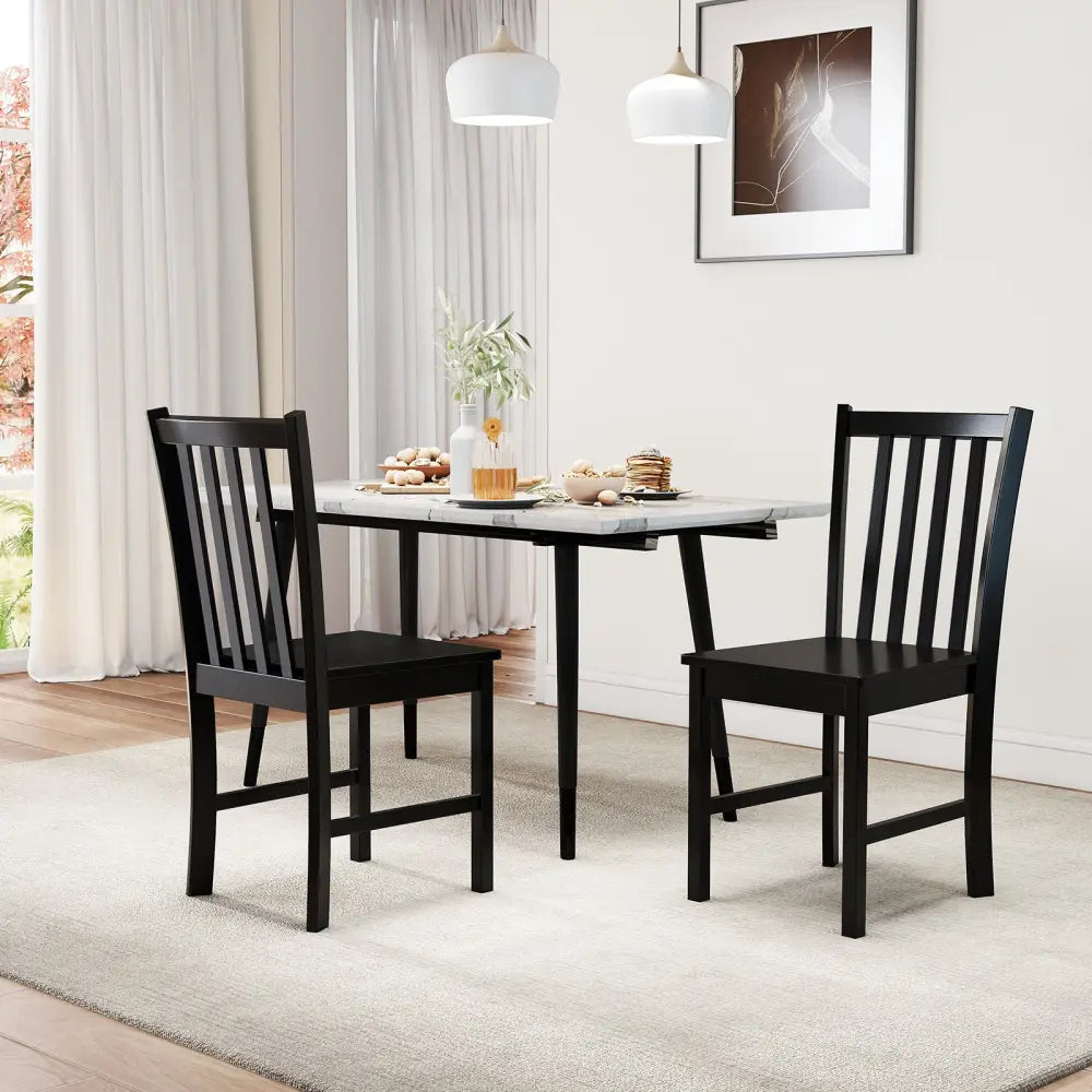 Rustic Dining Chairs Set of 2 Wooden Kitchen Chairs with Slat Tilt Backrest-black - Black - Dining Chairs