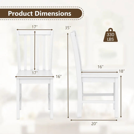 Rustic Dining Chairs Set of 2 Wooden Kitchen Chairs with Slat Tilt Backrest-White - White - Dining Chairs