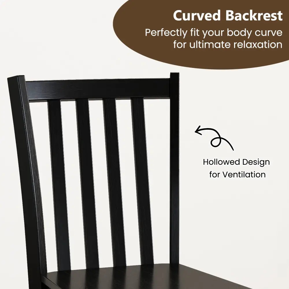 Rustic Dining Chairs Set of 2 Wooden Kitchen Chairs with Slat Tilt Backrest-black - Black - Dining Chairs