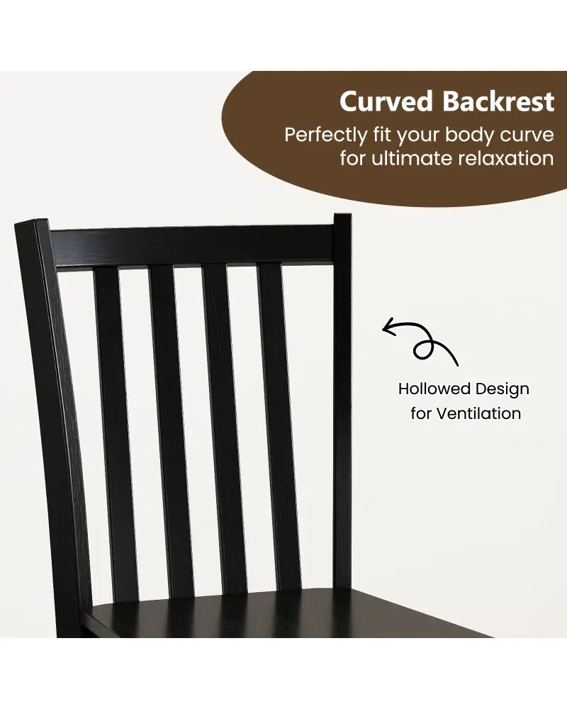 Rustic Dining Chairs Set of 2 Wooden Kitchen Chairs with Slat Tilt Backrest-black - Black - Dining Chairs