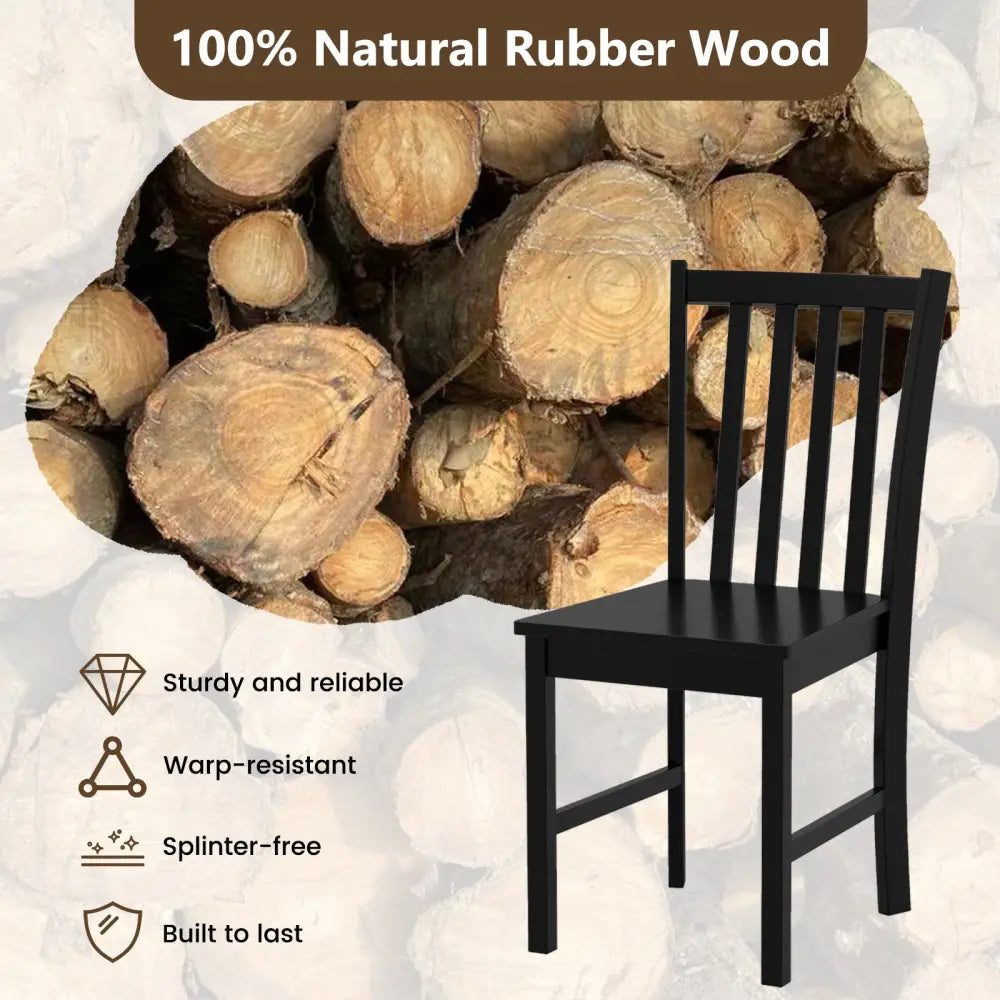 Rustic Dining Chairs Set of 2 Wooden Kitchen Chairs with Slat Tilt Backrest-black - Black - Dining Chairs