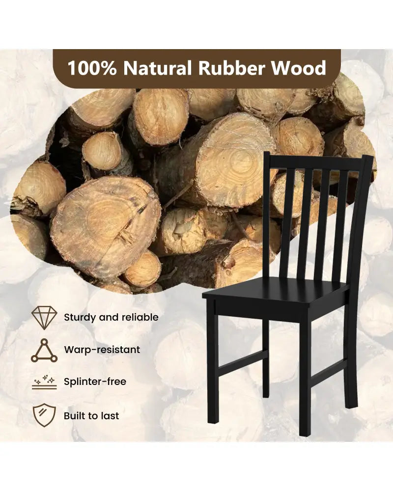 Rustic Dining Chairs Set of 2 Wooden Kitchen Chairs with Slat Tilt Backrest-black - Black - Dining Chairs
