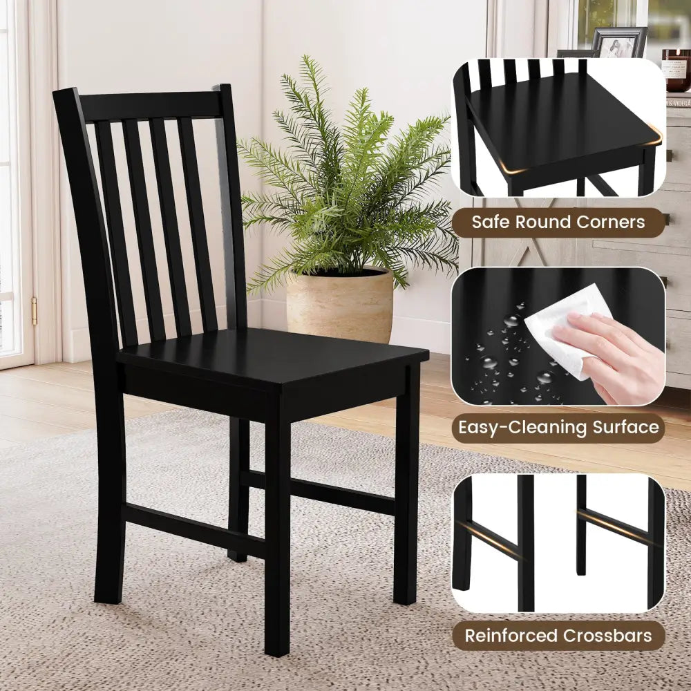Rustic Dining Chairs Set of 2 Wooden Kitchen Chairs with Slat Tilt Backrest-black - Black - Dining Chairs