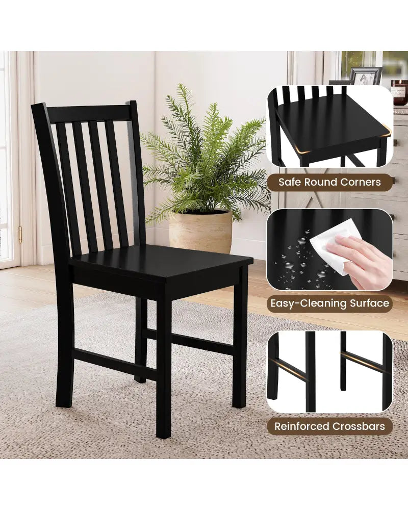 Rustic Dining Chairs Set of 2 Wooden Kitchen Chairs with Slat Tilt Backrest-black - Black - Dining Chairs