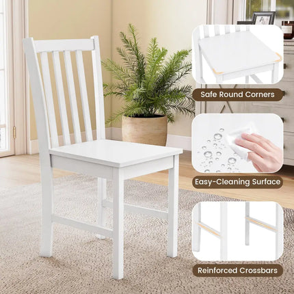 Rustic Dining Chairs Set of 2 Wooden Kitchen Chairs with Slat Tilt Backrest-White - White - Dining Chairs