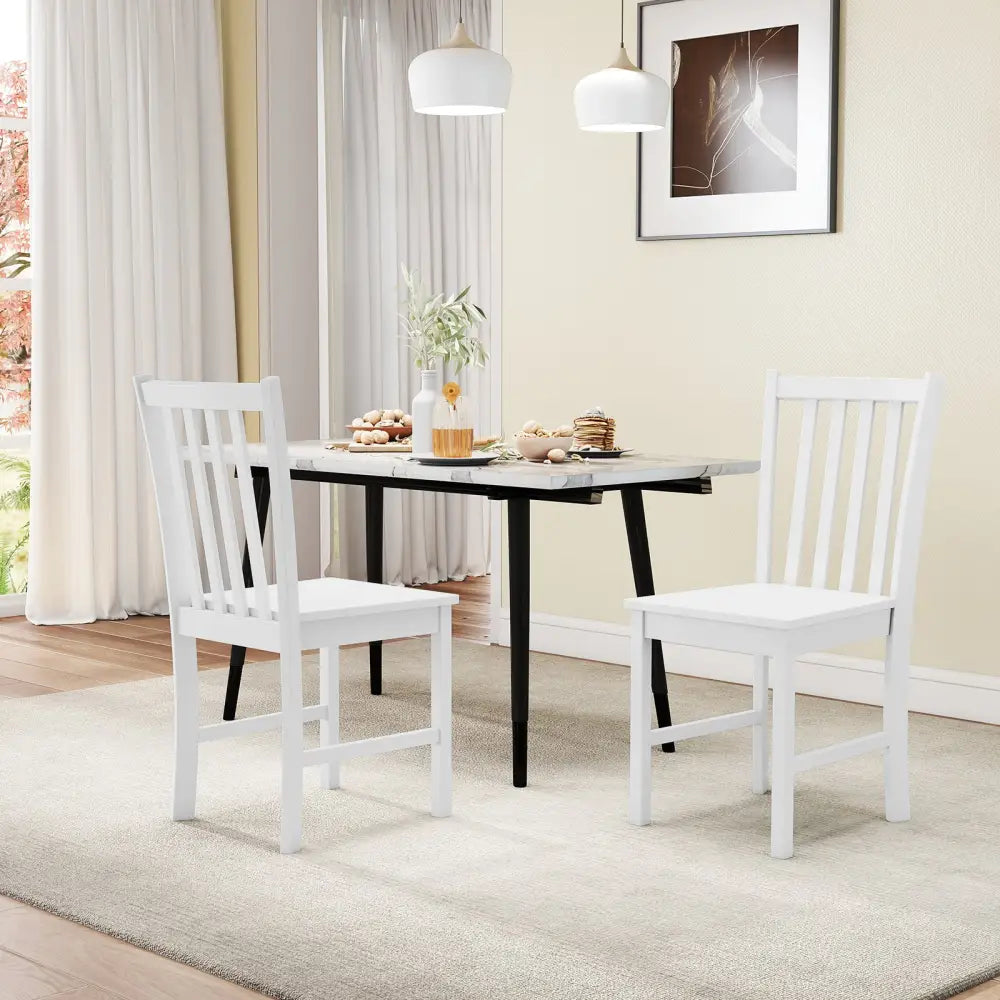 Rustic Dining Chairs Set of 2 Wooden Kitchen Chairs with Slat Tilt Backrest-White - White - Dining Chairs