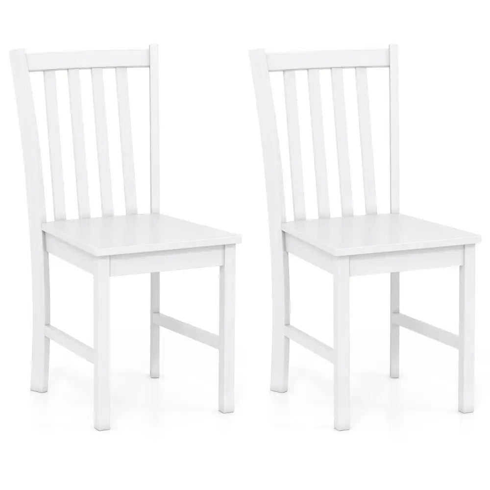 Rustic Dining Chairs Set of 2 Wooden Kitchen Chairs with Slat Tilt Backrest-White - White - Dining Chairs