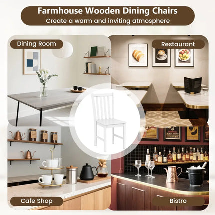 Rustic Dining Chairs Set of 2 Wooden Kitchen Chairs with Slat Tilt Backrest-White - White - Dining Chairs
