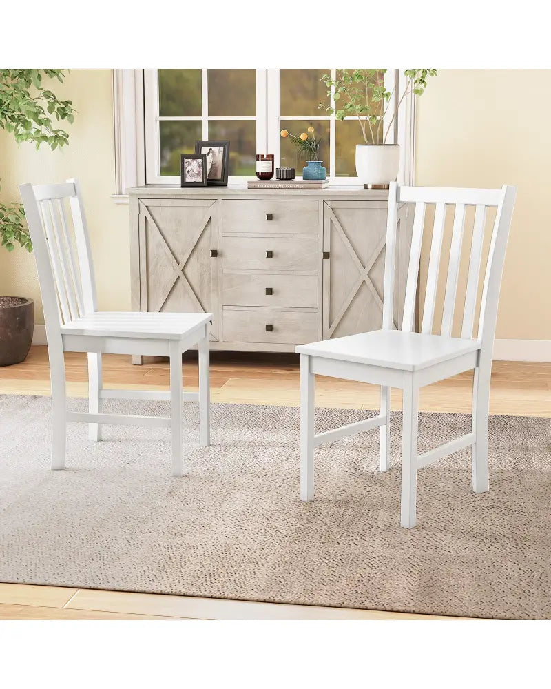 Rustic Dining Chairs Set of 2 Wooden Kitchen Chairs with Slat Tilt Backrest-White - White - Dining Chairs