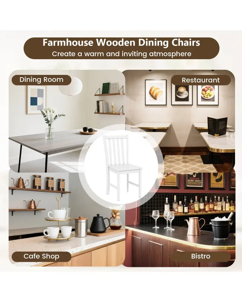 Rustic Dining Chairs Set of 2 Wooden Kitchen Chairs with Slat Tilt Backrest-White - White - Dining Chairs