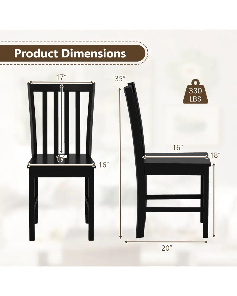 Rustic Dining Chairs Set of 2 Wooden Kitchen Chairs with Slat Tilt Backrest-black - Black - Dining Chairs