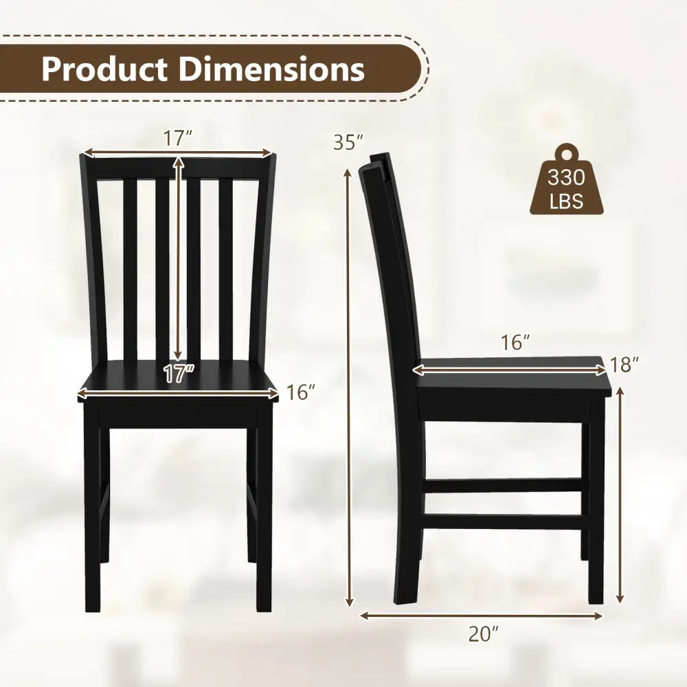 Rustic Dining Chairs Set of 2 Wooden Kitchen Chairs with Slat Tilt Backrest-black - Black - Dining Chairs