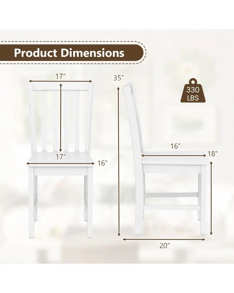 Rustic Dining Chairs Set of 2 Wooden Kitchen Chairs with Slat Tilt Backrest-White - White - Dining Chairs